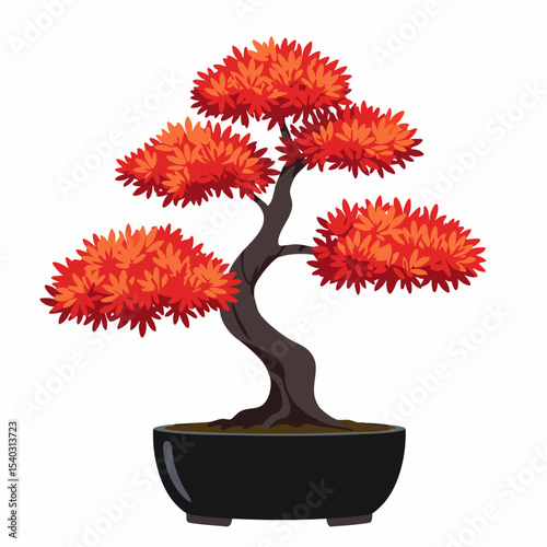 Vibrant Red Bonsai Tree in a Black Pot