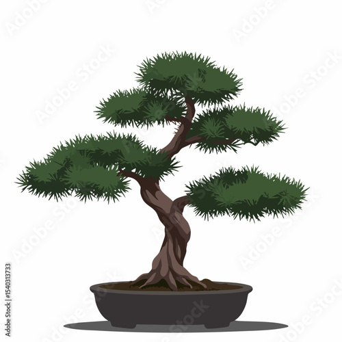 Detailed Bonsai Tree in a Dark Pot, Artistic Style