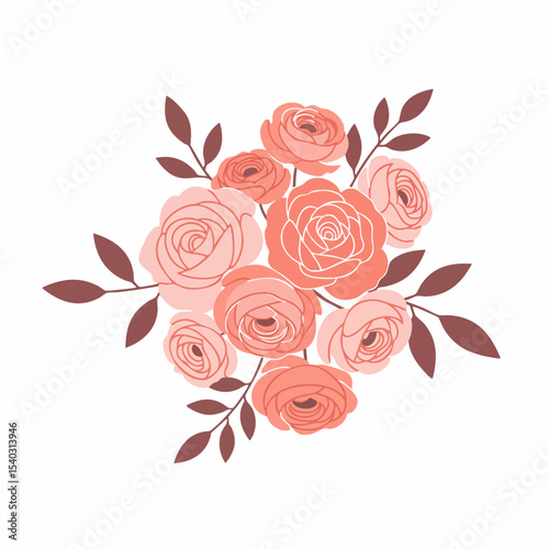 Delicate Bouquet of Pastel Roses and Leaves