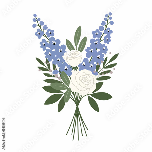 Elegant Bouquet of White Roses and Delphiniums