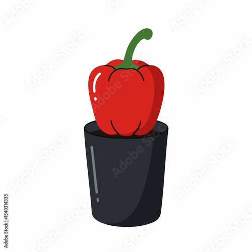 Vibrant Red Bell Pepper in a Simple Pot