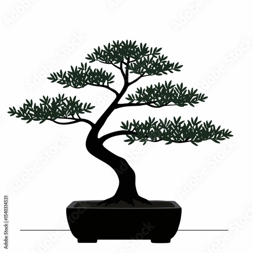 Elegant Bonsai Tree Silhouette in Black Pot