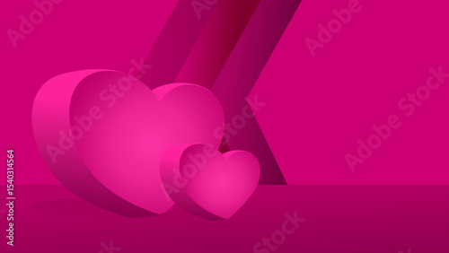 3D pink heart on abstract background with copy space – love and Valentine’s banner vector illustration
