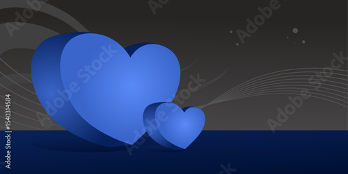 3D blue hearts on abstract background with copy space – love and Valentine’s banner vector illustration