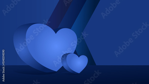 3D blue hearts on abstract background with copy space – love and Valentine’s banner vector illustration