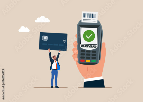 Pay credit card. Payment edc electronic data capture transaction point of sales pos. Flat vector illustration