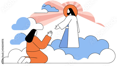 Woman Praying to Jesus in Heaven