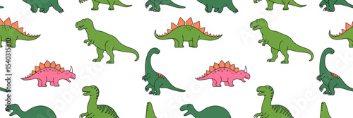 Dinosaur pattern background seamless vector illustration t rex stegosaurus brontosaurus triceratops editable stock vector illustration