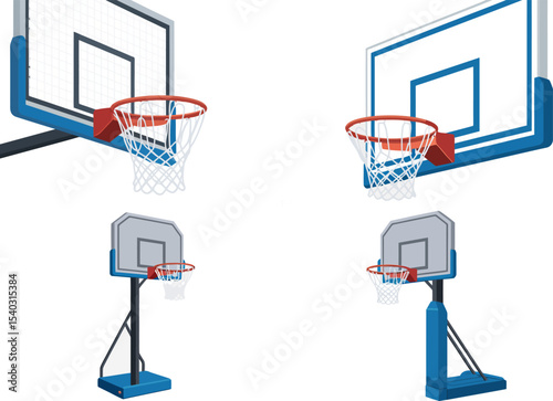 Basketball hoop vector illustration set for sport equipment design and basketball game graphic element editable stock vector illustration
