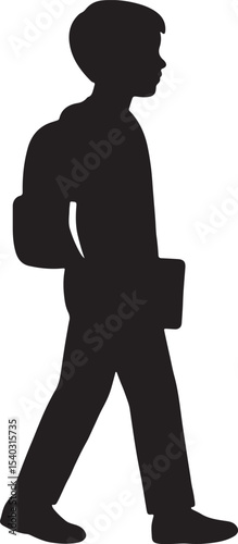 Wallpaper Mural Silhouette of a Student: A monochrome silhouette of a young student, their backpack and books, symbolizing education and anticipation, walking purposefully against an unseen backdrop.Black silhouette  Torontodigital.ca