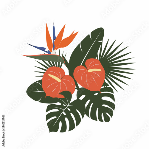 Vivid Tropical Floral Arrangement with Bird of Paradise and Anthurium Blooms