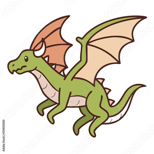 Cartoon dragon with wings flying in a playful design  