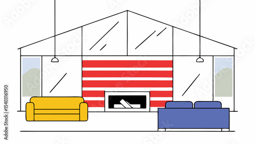 Modern Living Room with Fireplace and Large Windows