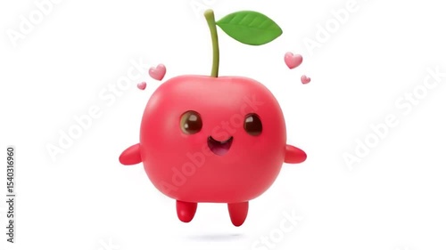 Adorable Red Fruit Character Smiling with Hearts Animation
