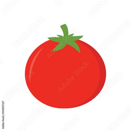 Flat vector illustration of a red tomato with a green stem on a white background. Clean, minimal style ideal for food icons, cooking designs, educational materials, and healthy eating themes.