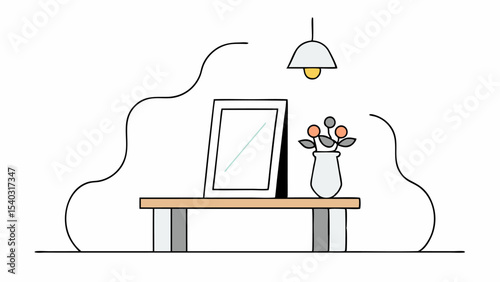 Minimalist Home Decor Mirror, Vase, and Lamp on Console Table