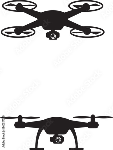 Drone Technology Top View and Bottom View Silhouettes for Design Projects
