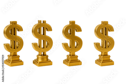 Golden dollar symbol isolated on transparent background