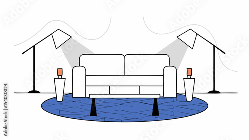 Cozy Living Room Interior with Modern Sofa and Floor Lamps