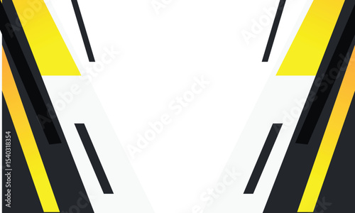 Futuristic abstract background with sharp diagonal shapes in black, white, and yellow tones forming a symmetrical V layout. Perfect for tech-themed posters, banners, or dynamic digital content.