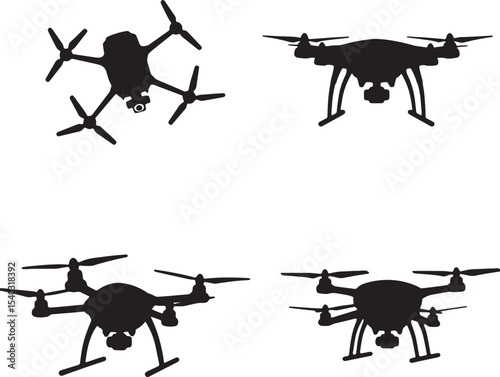 Drone Technology Four Silhouette Designs of Unmanned Aerial Vehicles