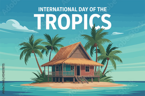 International Day of the Tropics Island Hut Ocean Nature Poster