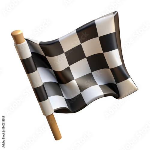 Checkered flag waving isolated on transparent background