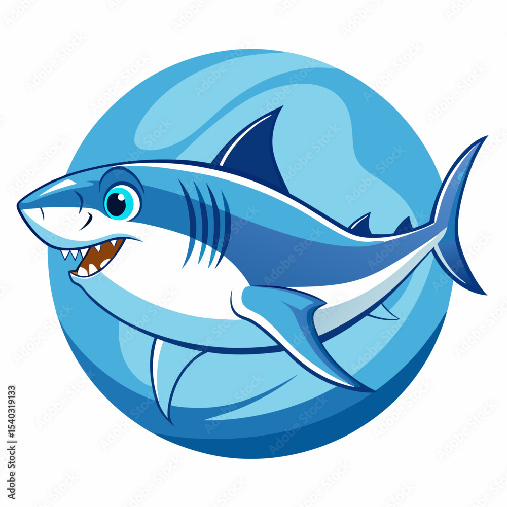 Fototapeta premium In ocean Great White Shark line art on white background