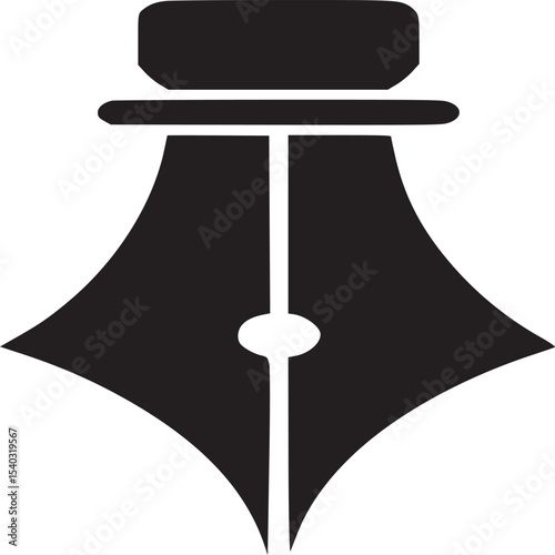 A minimalist illustration of a black fountain pen nib on a light beige background in simple style