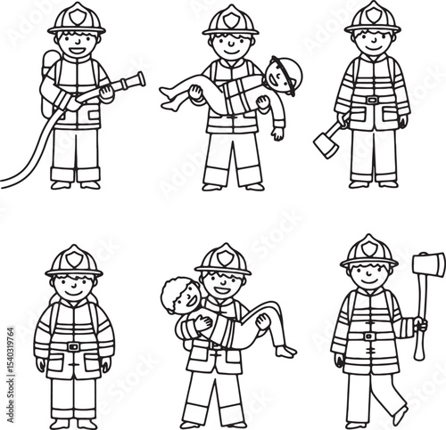 Brave Firefighters in Action Coloring Pages for Kids Featuring Fire Safety and Rescue