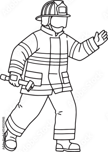Firefighter Line Art  A Detailed Illustration of a Brave First Responder in Action