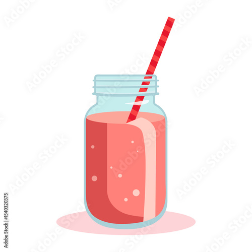 Colorful smoothie in mason jar with straw – fun fruity drink vector illustration for kids party designs, summer decor, seasonal textile prints, food and beverage branding, holiday themes, and cafe men