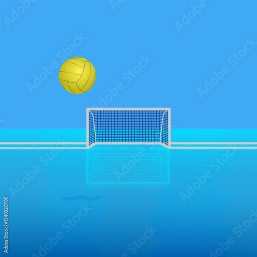 water polo ball flying over water towards water polo goal