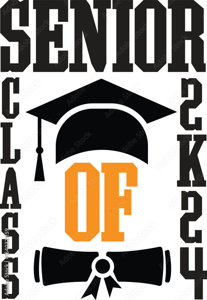 Fototapeta premium Class of 2024 Senior Graduation Design, Cap, Diploma