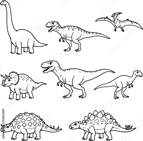 Collection of Adorable Dinosaur Line Drawings Coloring Pages for Kids