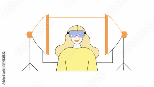 Woman Experiencing Virtual Reality in a Photo Studio