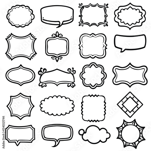 Twenty Four Black Outline Pastel Shaped Frames Text Boxes Speech Bubbles Blank Templates outlines