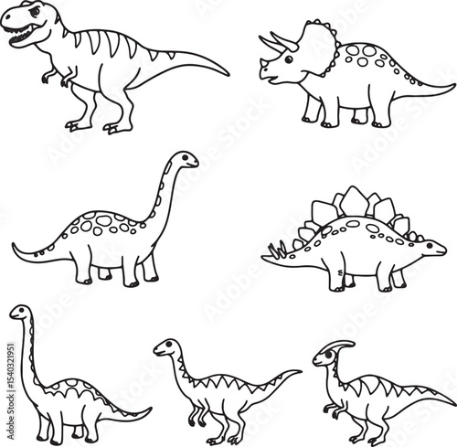 Adorable Dinosaur Illustrations T-Rex, Triceratops, Brachiosaurus, Stegosaurus, and More!