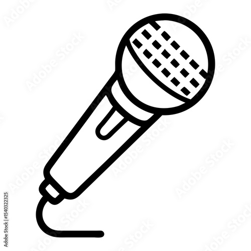 Black Outline Microphone Icon Vector on Clear Background