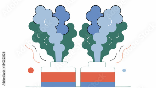 Dual Industrial Smokestacks, Abstract Pollution Illustration