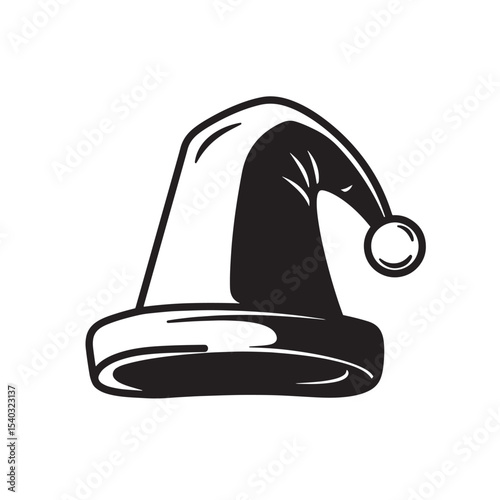 Classic holiday hat depicted in black and white featuring a jolly christmas theme suitable for festive design projects