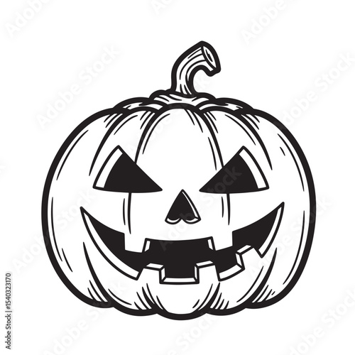 Classic halloween jack o lantern vintage art illustration in silhouette style on white background