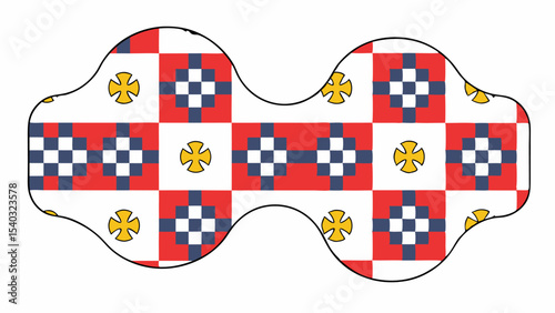 Abstract Geometric Pattern with Red, White, and Blue Squares and Yellow Crosses