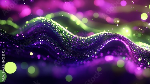 Abstract colorful wave with bokeh lights in vibrant hues.