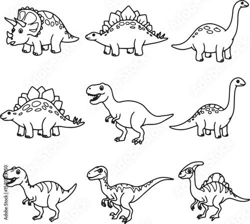 Adorable Dinosaur Illustrations Nine Cute Prehistoric Creatures Coloring Pages
