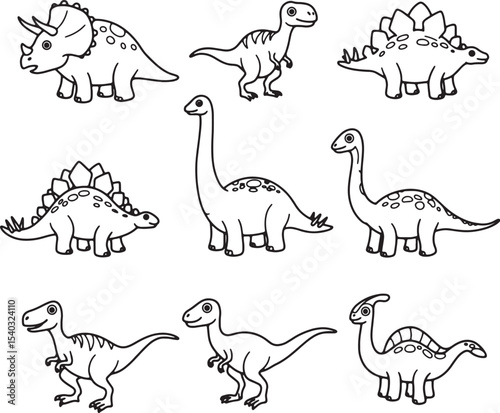 Adorable Dinosaur Illustrations Coloring Pages Featuring Triceratops, Stegosaurus, Brachiosaurus & More!