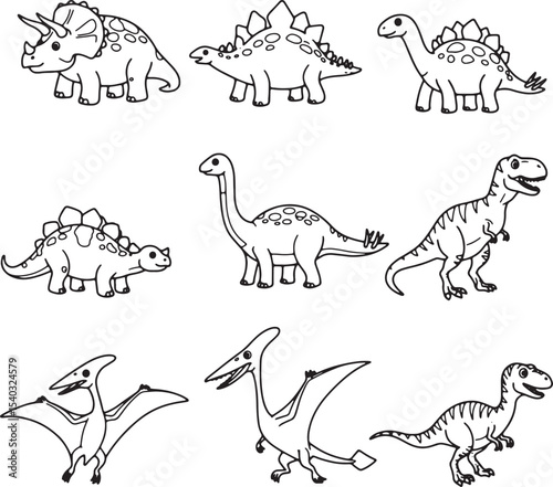 Adorable Dinosaur Line Art Nine Cute Dino Illustrations for Kids' Projects