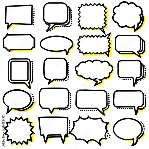 Twenty Four Hand Drawn Speech Bubbles Black Yellow Outline Blank Templates vector