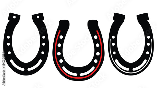 Minimalist Horseshoe Icon, Lucky Charm Outline Vector. two horseshoes for horses