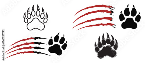 Powerful Bear Paw Prints and Claw Marks Design Elements for Branding Logos and Tattoos